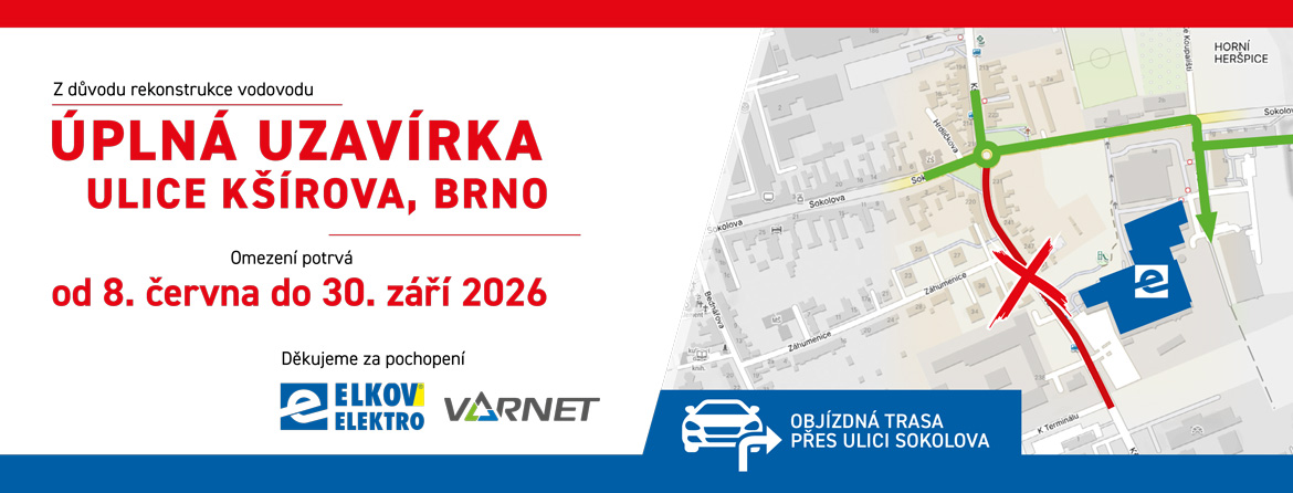 Uzavírka ulice Kšírova v Brně