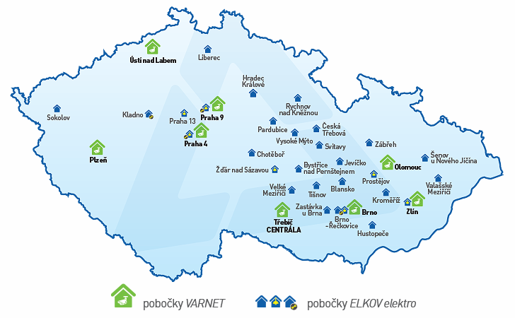 Mapa odběrových míst VARNET / ELKOV elektro