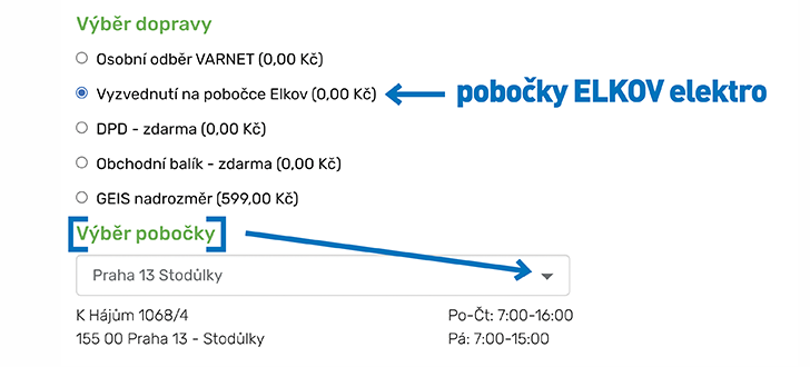 Výběr odběrového místa ELKOV elektro