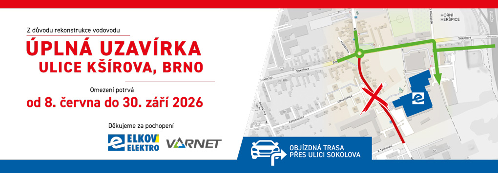 Uzavírka ulice Kšírova v Brně